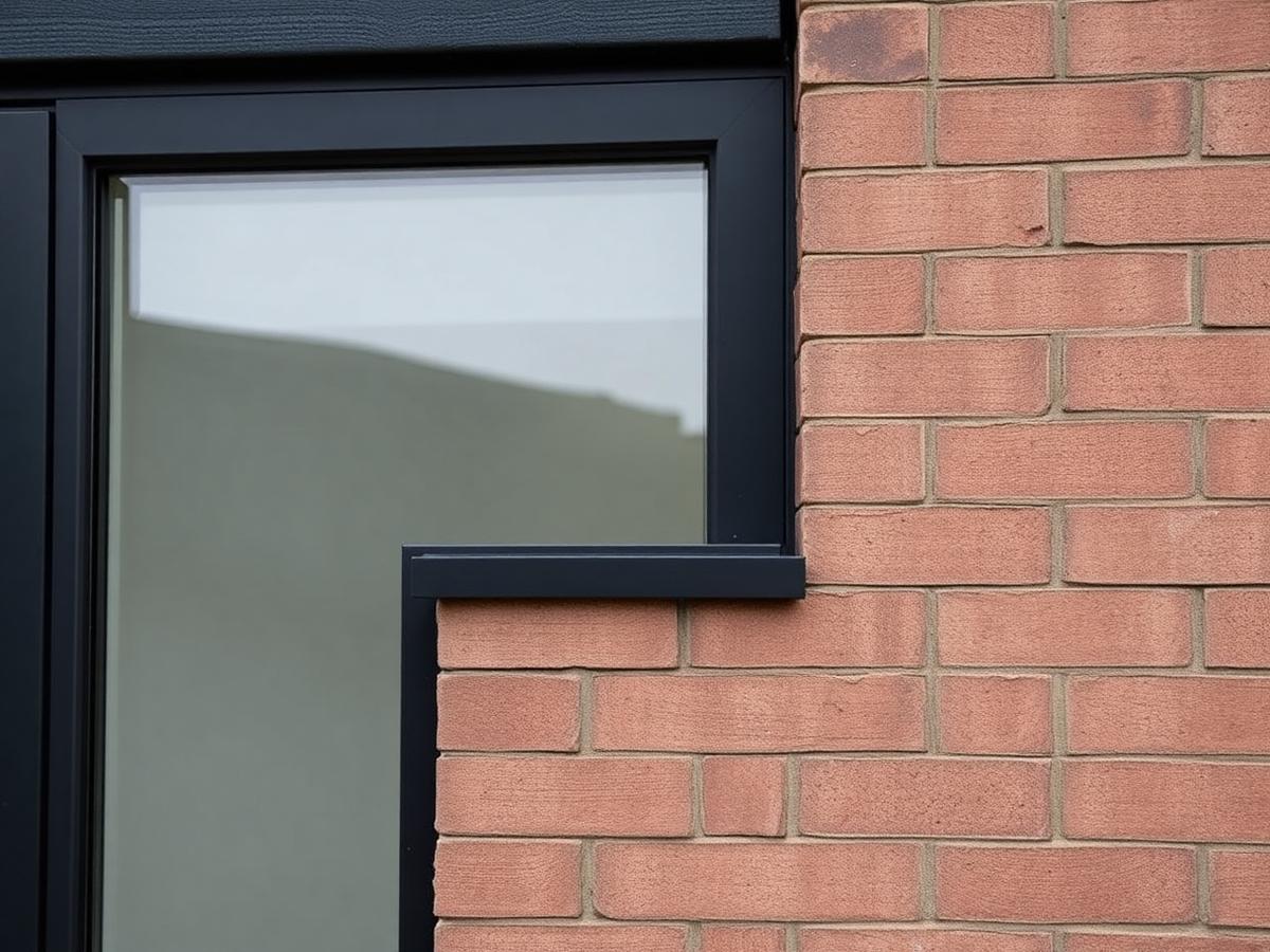 Brickwork detail meeting a black steel window frame